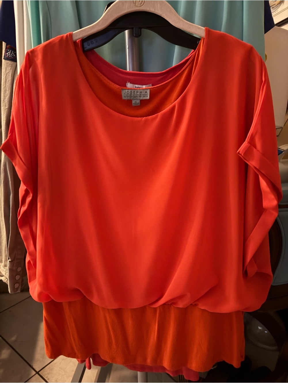 Joseph A Coral-Orange Blouson Top